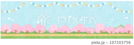 ガーランドと春の桜並木の道　背景素材 107203756