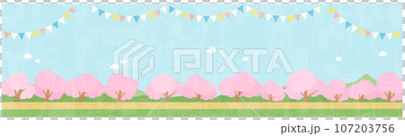 ガーランドと春の桜並木の道　背景素材 107203756