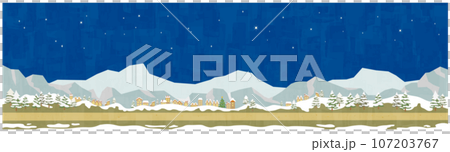 夜景背景材料，有聖誕樹和雪，水平位置 107203767