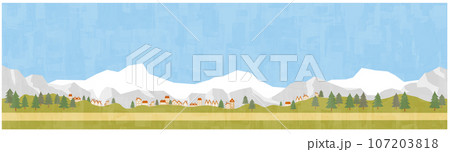 冬山と街並み　背景素材　横位置 107203818