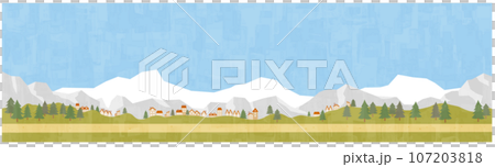 冬山と街並み　背景素材　横位置 107203818
