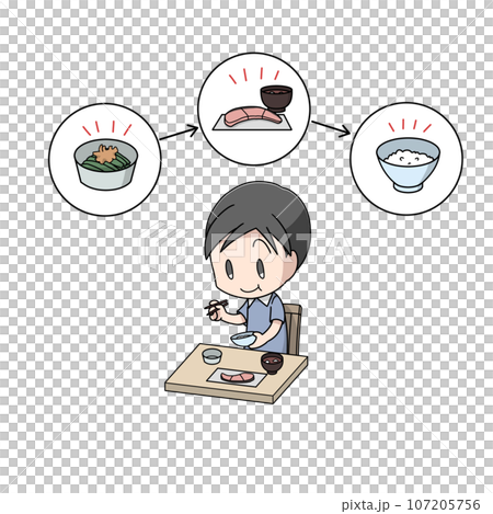一個男人邊吃邊思考訂單的插圖 一個男人邊吃邊思考訂單的插圖 107205756