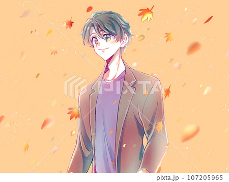 爽やかな男性 黒髪 紅葉 爽やかな男性 黒髪 紅葉 107205965