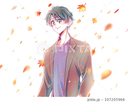爽やかな男性 黒髪 紅葉 爽やかな男性 黒髪 紅葉 107205966
