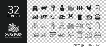 與乳牛養殖相關的圖標集 107206206