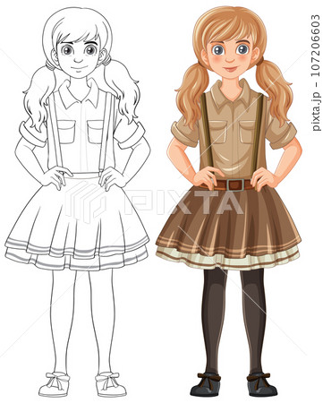 Woman Wearing Suspenders Skirt Outfit 107206603