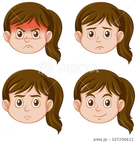 Puberty girl with different facial expression 107206612