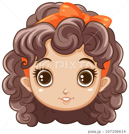 Cute Girl Head with Brown Curly Hair 107206614