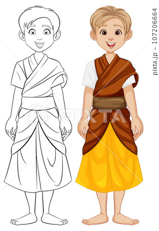 Caucasian Man in Southeast Asian Traditional Outfit Cartoon Character Caucasian Man in Southeast Asian Traditional Outfit Cartoon Character 107206664