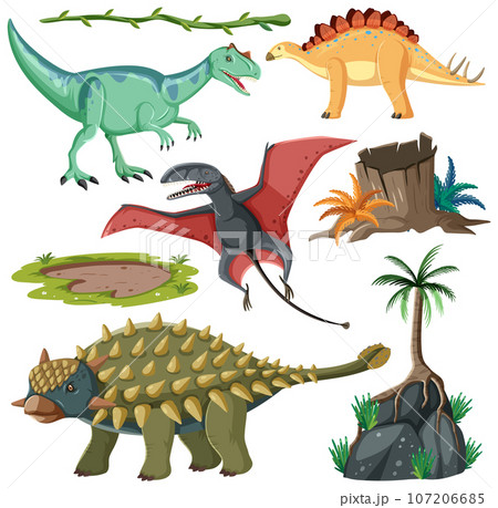 Dinosaur and Nature Elements Vector Collection Dinosaur and Nature Elements Vector Collection 107206685