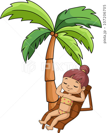 Cute girl cartoon relaxing on beach chair Cute girl cartoon relaxing on beach chair 107206705