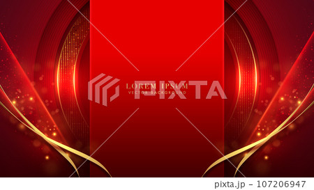 Gold circle with golden line, ribbon, sparkle glowing effect, shine dots, and bokeh elements 3d style luxury background Gold circle with golden line, ribbon, sparkle glowing effect, shine dots, and bokeh elements 3d style luxury background 107206947