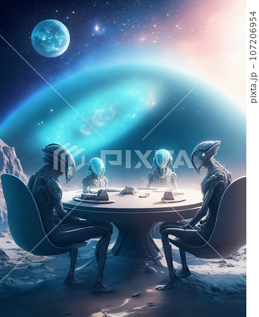 宇宙連合による、宇宙会議のイラスト アート（AI生成画像） 107206954