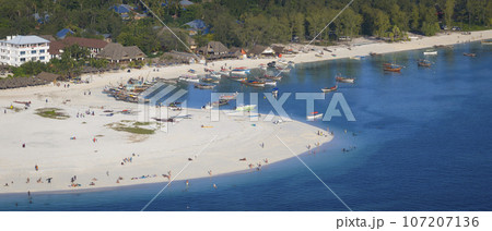 Beautiful aerial view of wooden fisherman boats at Kendwa village 107207136