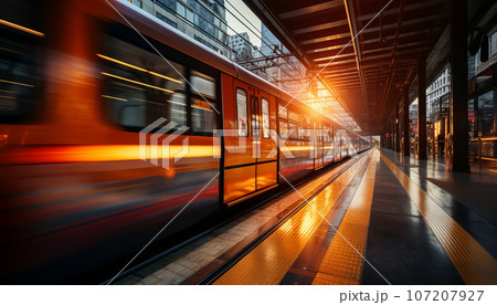 Metro station with passengers on platform,underground metro station with metro arriving. Public transport Metro station with passengers on platform,underground metro station with metro arriving. Public transport 107207927