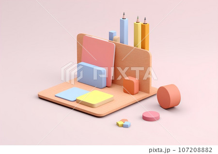 コルクでできた文具のアイコン(3Dピクト) コルクでできた文具のアイコン(3Dピクト) 107208882