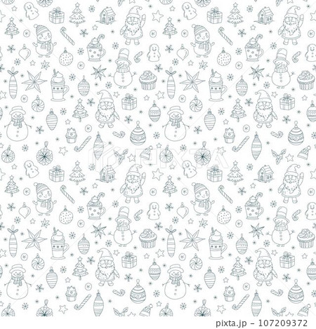 Christmas Doodle Seamless Pattern Santa Claus, Snowmen, Hot Chocolate Festive Holiday Christmas Doodle Seamless Pattern Santa Claus, Snowmen, Hot Chocolate Festive Holiday 107209372