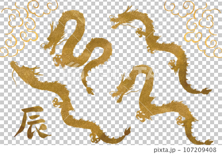 Gold dragon and zodiac calligraphy silhouette material set 107209408