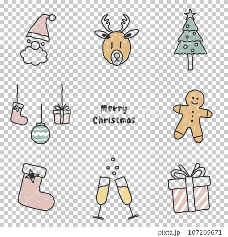 Winter and Christmas motifs stylish handwritten illustration set Winter and Christmas motifs stylish handwritten illustration set 107209671
