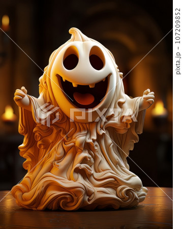 Cartoon ghost and pumpkin as Halloween symbols. AI Cartoon ghost and pumpkin as Halloween symbols. AI 107209852