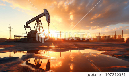 油田、機械で石油を採掘している風景 AI生成画像 油田、機械で石油を採掘している風景 AI生成画像 107210321