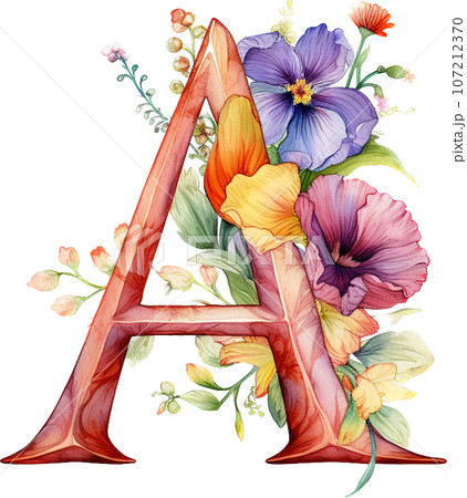 A　アルファベット　大文字　花文字 107212370