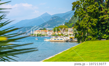 Greenery of botanical gardens at Villa Melzi in Bellagio. Como Lake, Italy Greenery of botanical gardens at Villa Melzi in Bellagio. Como Lake, Italy 107213077