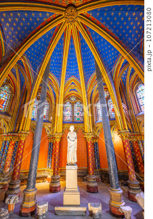 Lower chapel of Sainte-Chapelle with statue of Louis IX. Palais de la Cite, Paris, France Lower chapel of Sainte-Chapelle with statue of Louis IX. Palais de la Cite, Paris, France 107213080