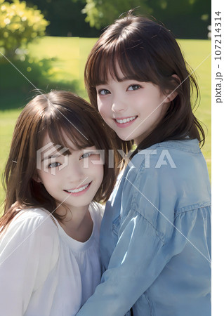 笑顔で寄り添う二人［AI生成画像］ 107214314