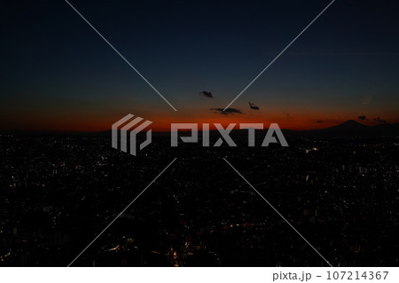 富士山、夜景、横浜、赤、風景、青、夜、夕方、fuji、 107214367