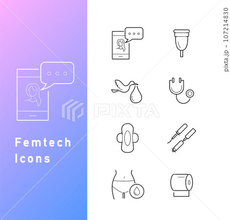 フェムテックのラインアイコンセット フェムテックのラインアイコンセット 107214830