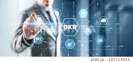 OKR Objective key result business technology finance concept on virtual screen 107214843