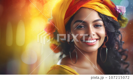 Portrait of a laughing young Colombian woman...のイラスト素材 [107215072] PIXTA