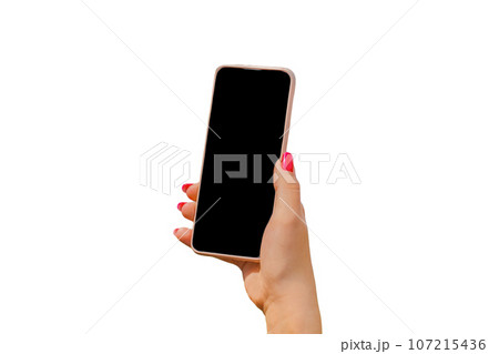 Black blank screen mobile phone or smartphone empty text design mock up template sample on white isolated background 107215436
