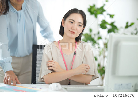 オフィスで打ち合わせをするビジネスウーマン  107216076
