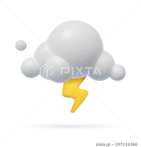 Cloud and thunder 3d weather icon. Realistic three dimensional illustration of storm with lightning. Cloud and thunder 3d weather icon. Realistic three dimensional illustration of storm with lightning. 107216366