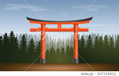 Torii gates, beautiful scene with Afternoon in japan, vector illustration Torii gates, beautiful scene with Afternoon in japan, vector illustration 107216912