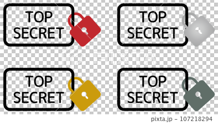 TOP SECRETと南京錠のイラスト 黒 107218294
