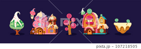 Fantasy Sweet Land Caramel Nature Element for Game Design Vector Set Fantasy Sweet Land Caramel Nature Element for Game Design Vector Set 107218505