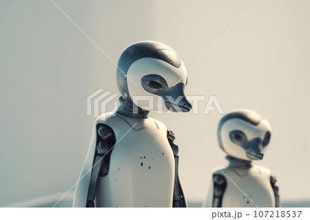 Baby robot penguin with mom on light background Baby robot penguin with mom on light background 107218537