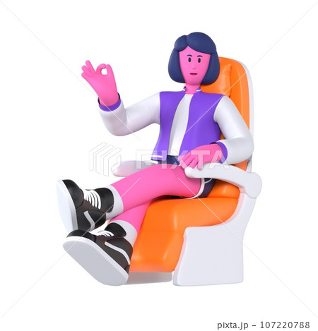side view of woman sitting on armchair 107220788