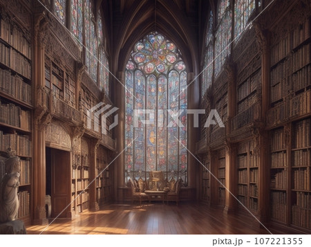 絵画風の幻想的な図書館 絵画風の幻想的な図書館 107221355