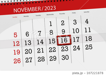 Calendar 2023, deadline, day, month, page, organizer, date, November, thursday, number 16 Calendar 2023, deadline, day, month, page, organizer, date, November, thursday, number 16 107221878