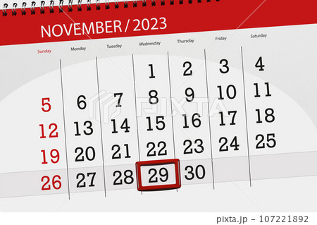 Calendar 2023, deadline, day, month, page, organizer, date, November, wednesday, number 29 107221892