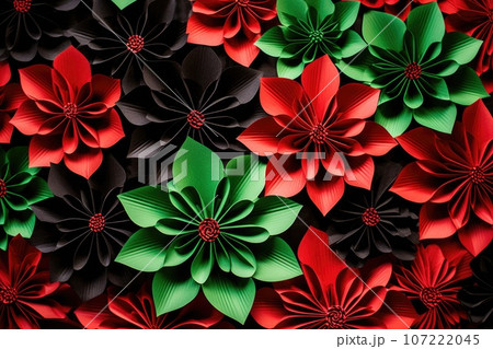 red, black, and green paper decorations red, black, and green paper decorations 107222045