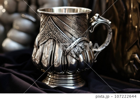 close-up of ceremonial silver hand washing cup close-up of ceremonial silver hand washing cup 107222644