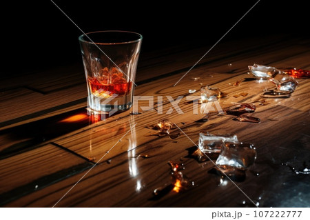 a spilled cocktail and an overturned glass 107222777