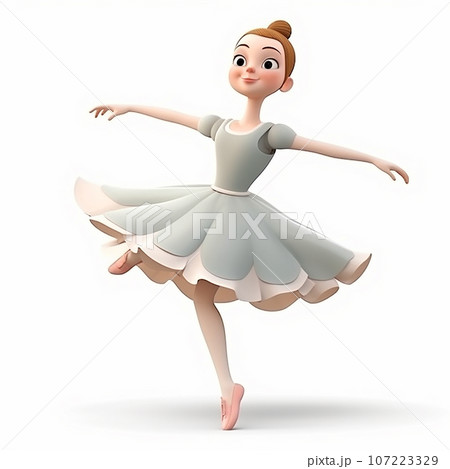Cute funny ballerina dancer 3d caricature cartoon style on white, creative avatar Cute funny ballerina dancer 3d caricature cartoon style on white, creative avatar 107223329
