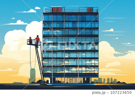Cleaners workers washing windows Cleaners workers washing windows 107223650
