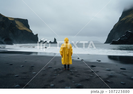 Traveler on the shores of Iceland 107223880
